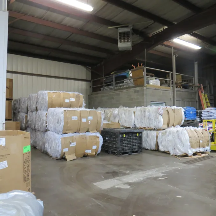 Baled recycled materials ready for shipment at Creekside Industries